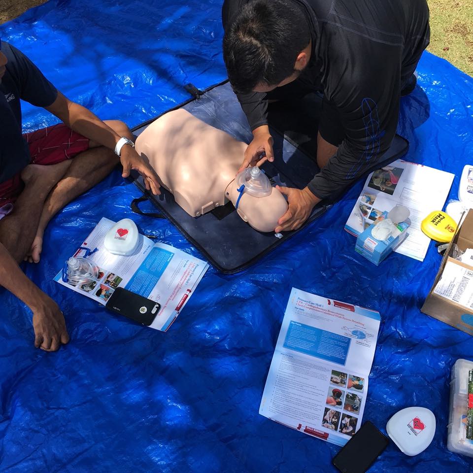 CPR practice on a manikin during an Emergency First Response class